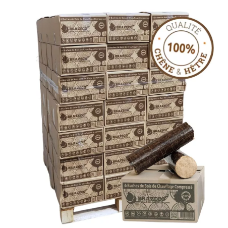 Bois Densifié Premium - 80 cartons de 6 bûches - Palette environ 960kgs